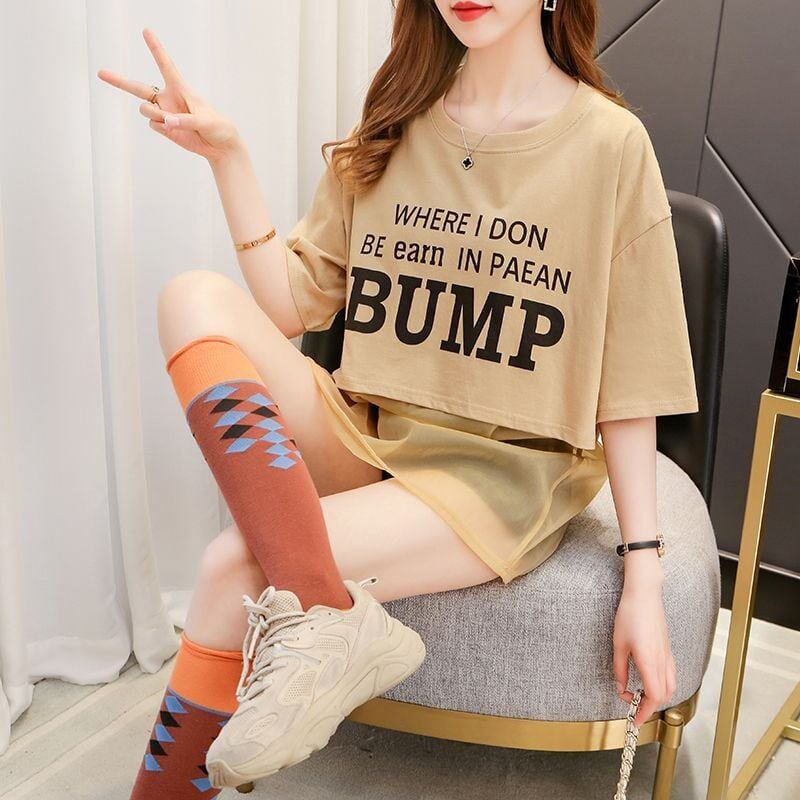 絶対欲しい レイヤード風 個性派 プリントTシャツ ゆったり半袖＜S-8101＞
