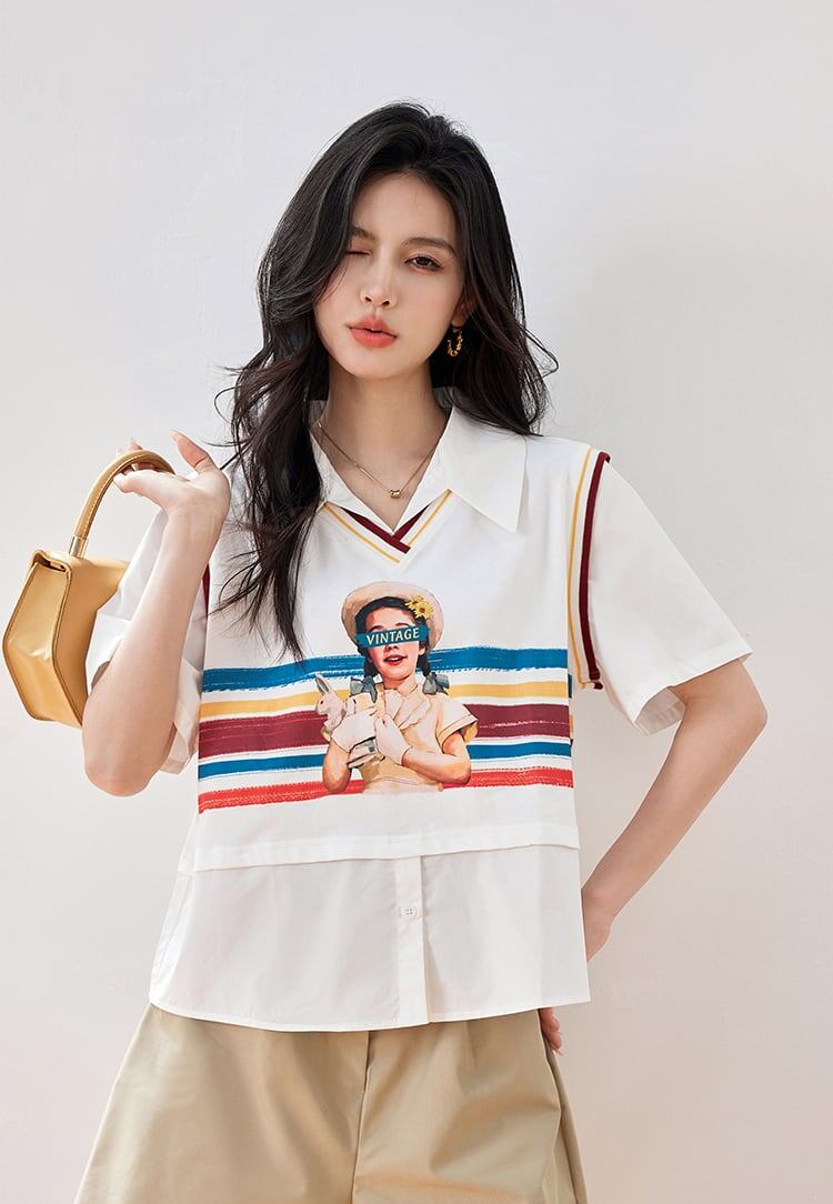 話題沸騰中 一目惚れ 個性的なデザイン レイヤード風 Tシャツ カットソー＜S-8331＞