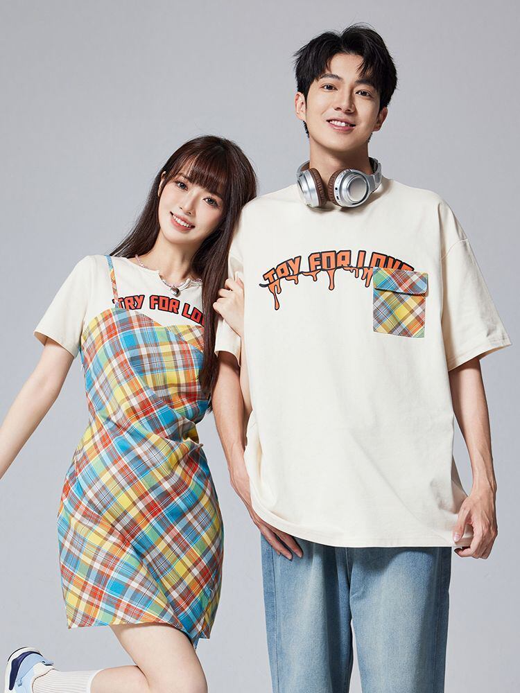 超人気 カジュアル 着回し力抜群 ファッション カップル ペア ワンピース 半袖シャツ <S-8966>