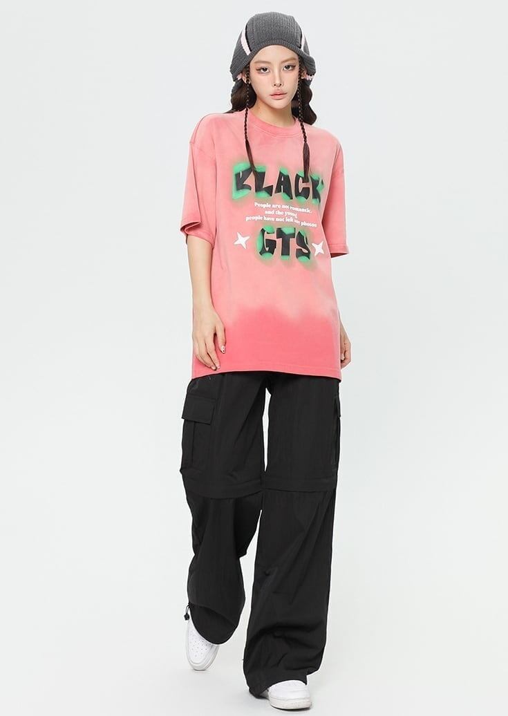 見逃し厳禁 ファッション ストリート系 ヴィンテージ加工 アルファベット プリントTシャツ ＜S-2921＞