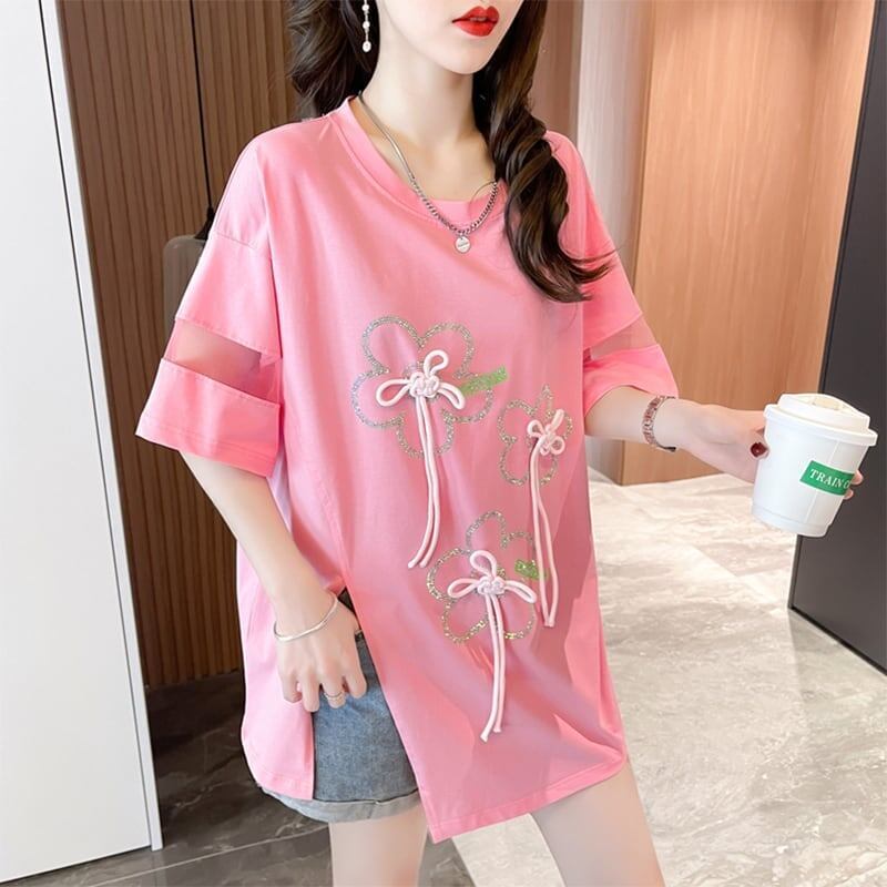 イレギュラー 切り替え カジュアル プリント Tシャツ カットソー＜S-3496＞