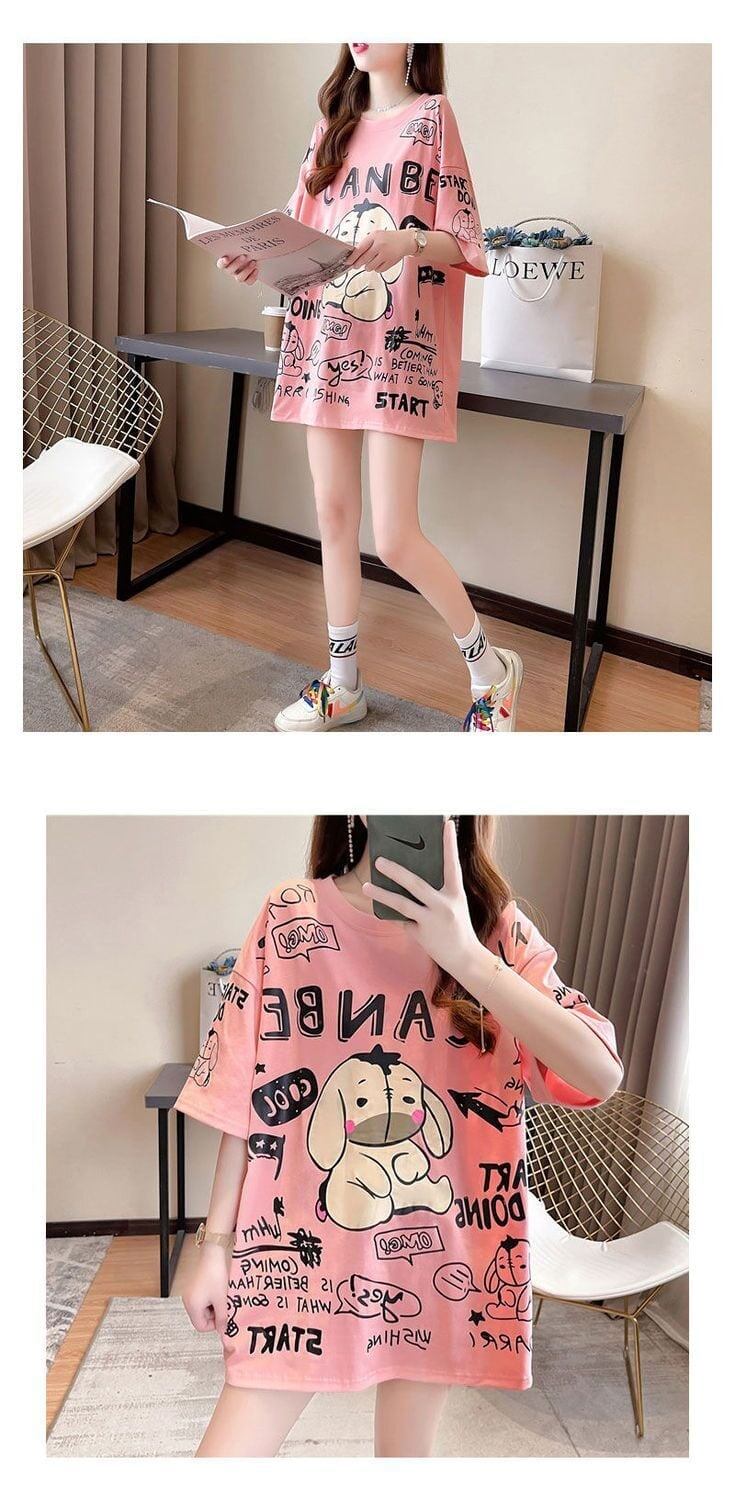 早い者勝ち キュート ファッション ルーズ プリント半袖Tシャツ 全3色<S-4894>