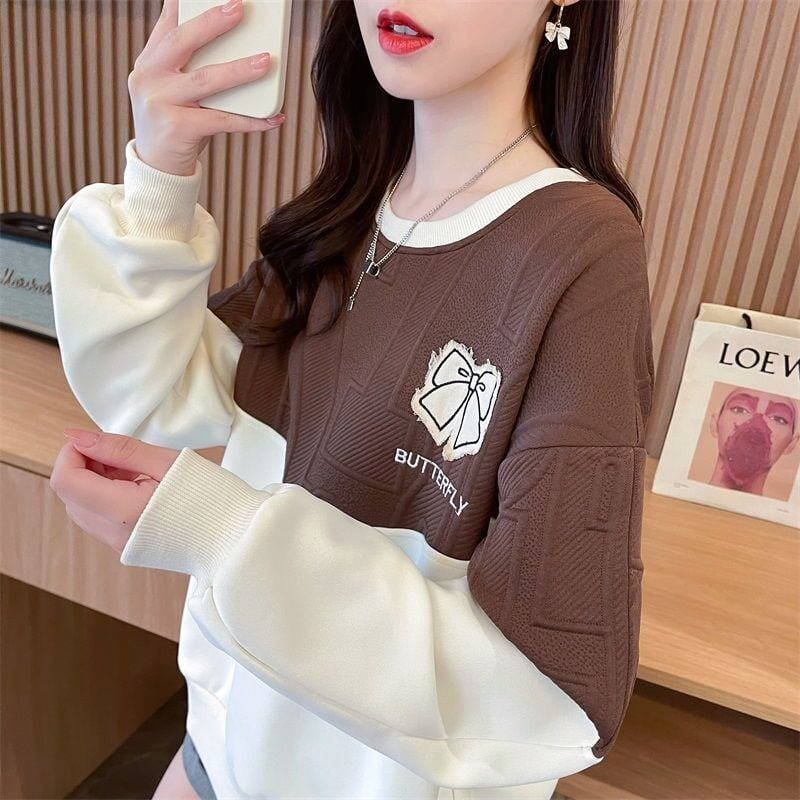 好感度100％リボン柄ロゴゆったり厚手スウェット全3色トップス<S-4615>