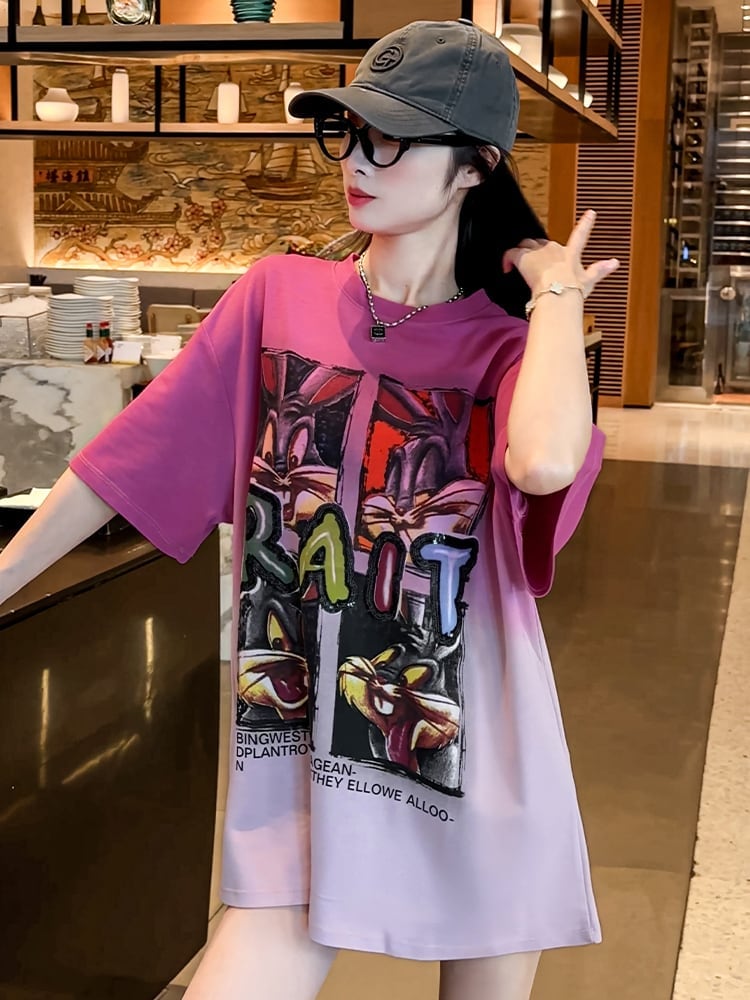 絶対欲しい グラデーション 特別デザイン プリント 半袖 Tシャツ <S-9053>