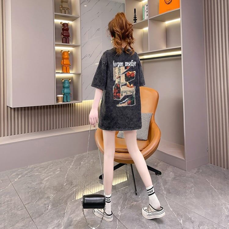 大注目 プリントTシャツ ヴィンテージ加工 ゆったり半袖＜S-3021＞