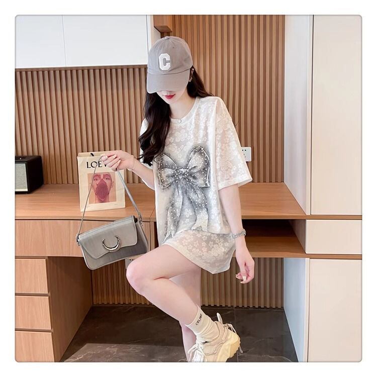 大人可愛い リボン カジュアル デザイン ゆったり 半袖 Tシャツ＜S-8659＞