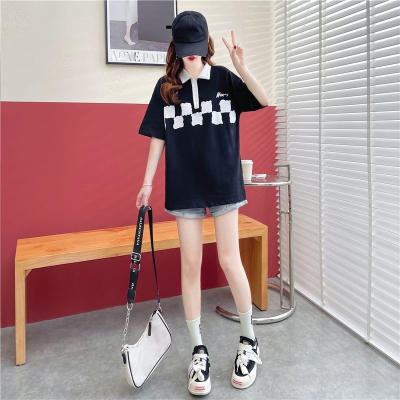 デザイン感 切り替え チャーミング プリント Tシャツ カットソー＜S-3586＞