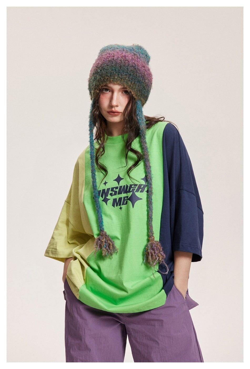 タイドブランドデザインセンス配色レトロプリントコットンTシャツ<S-2899>