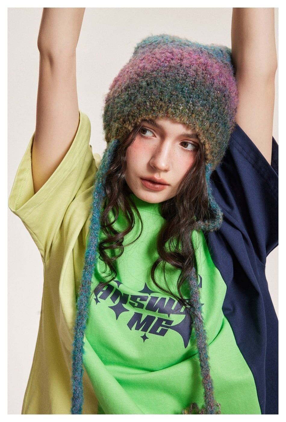 タイドブランドデザインセンス配色レトロプリントコットンTシャツ<S-2899>