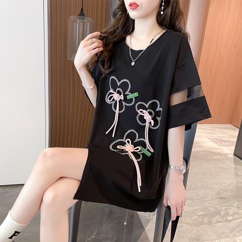イレギュラー 切り替え カジュアル プリント Tシャツ カットソー＜S-3496＞