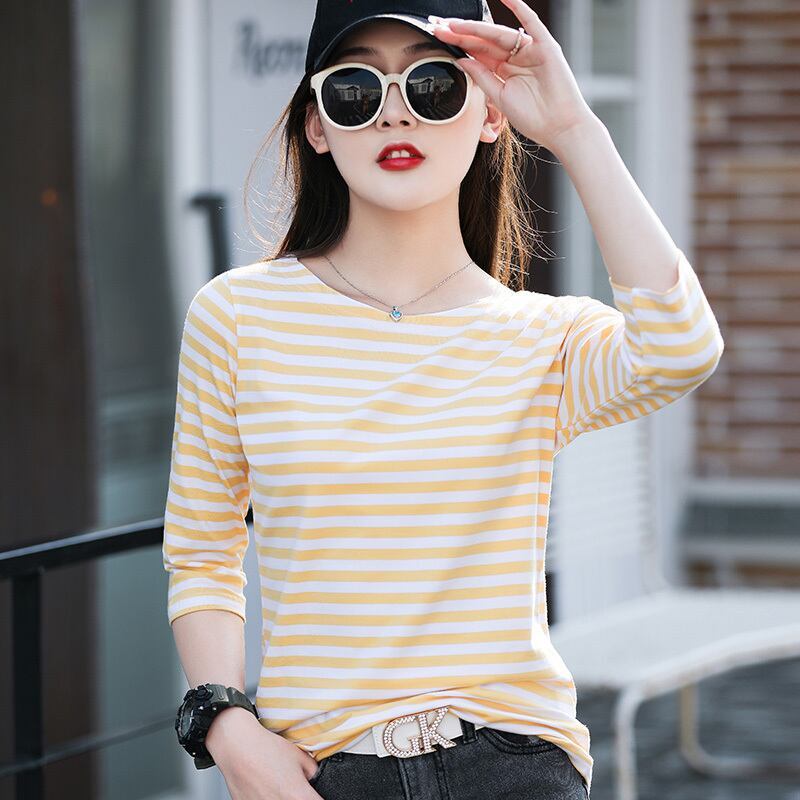 お買い得 定番シンプル 大活躍 着心地抜群 ストライプ柄 全4色 7分袖 Tシャツ ＜S-9134＞