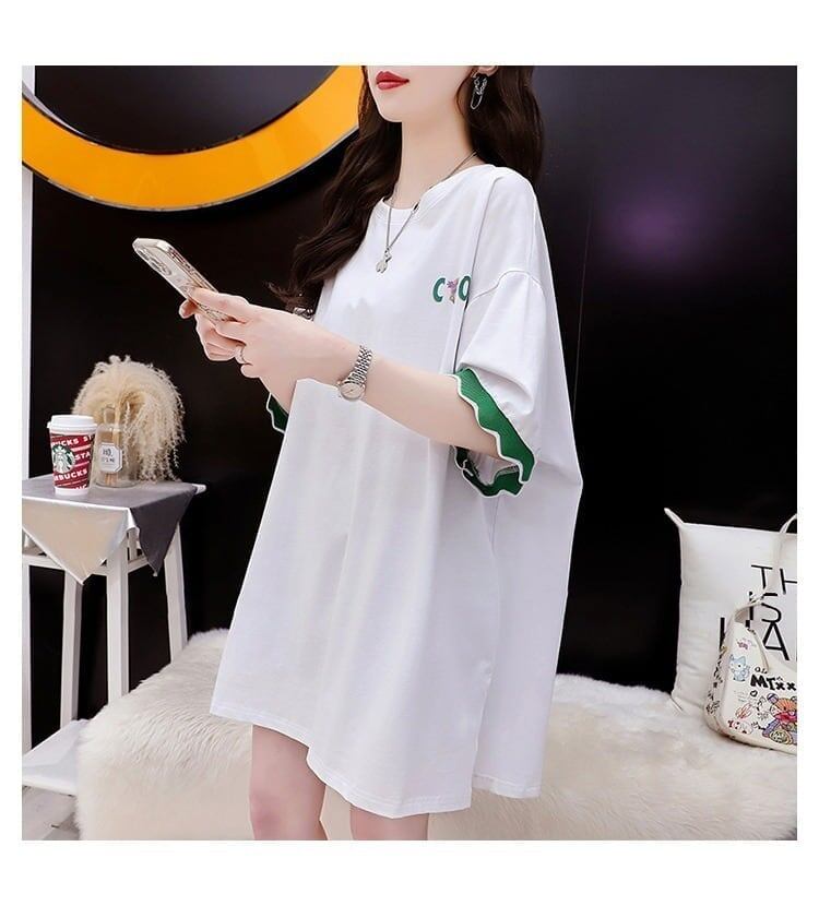 アルファベット プリント ドロップショルダー ロングTシャツ ゆったり＜S-2888＞