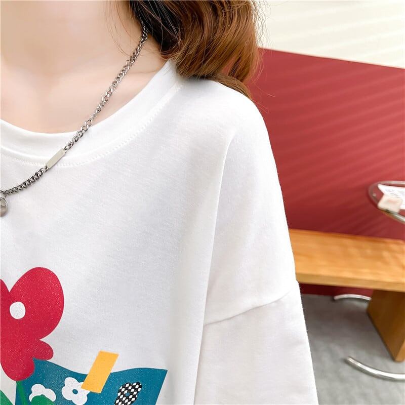 カジュアル プリント 好感度満載 ラウンドネック Tシャツ カットソー＜S-3118＞