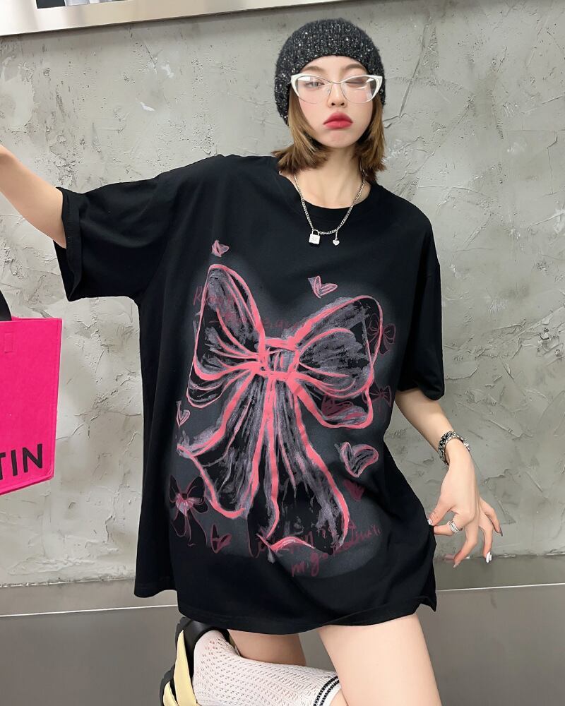 個性的なデザイン プリント ラウンドネック 半袖 Tシャツ カットソー＜S-8273＞