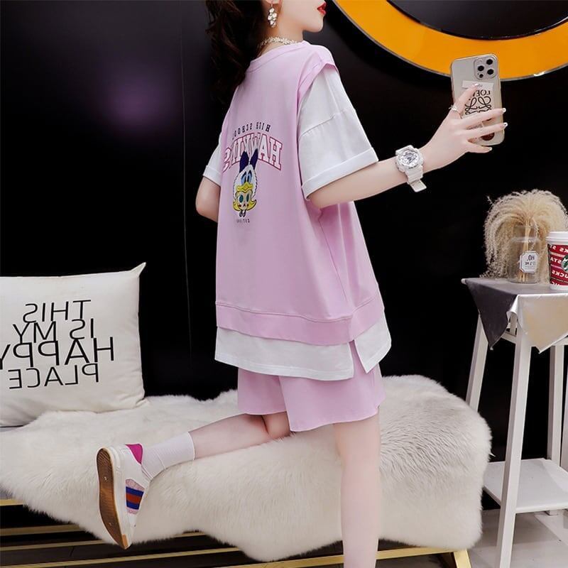 ルーズ 切り替え 美人度アップ Tシャツ＋ショートパンツ セットアップ＜S-3310＞