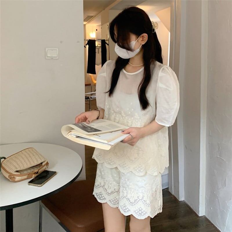 カジュアル 切り替え オシャレ度満点 ブラウス＋ショートパンツ セットアップ＜S-3233＞