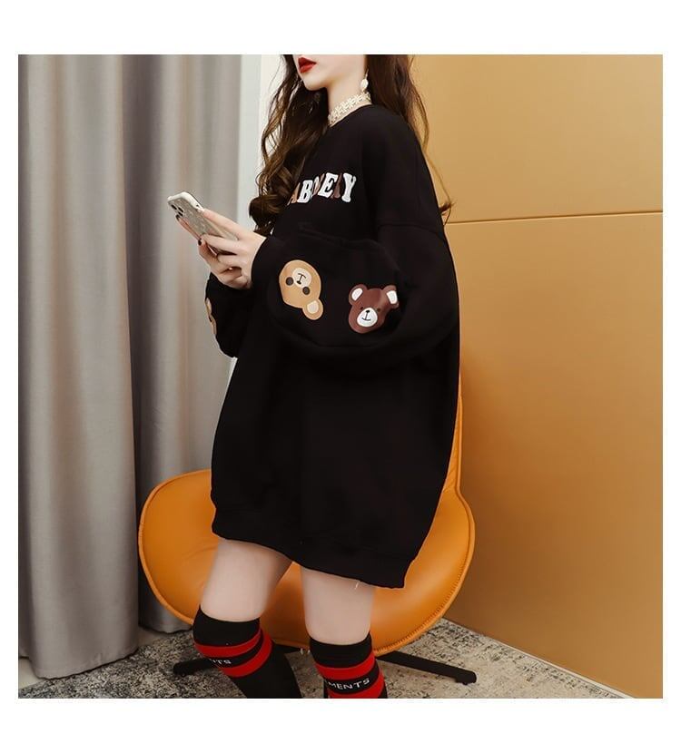 【半額！期間限定！！】韓国風ルーズラウンドネックミドル丈ファッション怠惰なトップス<S-5067>