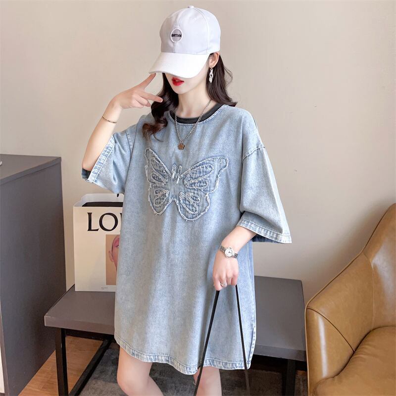 【半額！期間限定！！】数量限定 アバンギャルド 上品 ルーズ デニム 半袖Tシャツ<S-8801>