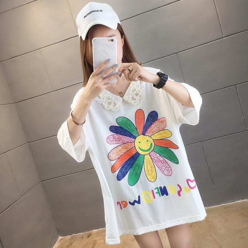 大人可愛い ロング丈 ゆったり 切り替え 三色半袖Tシャツ＜S-8129＞