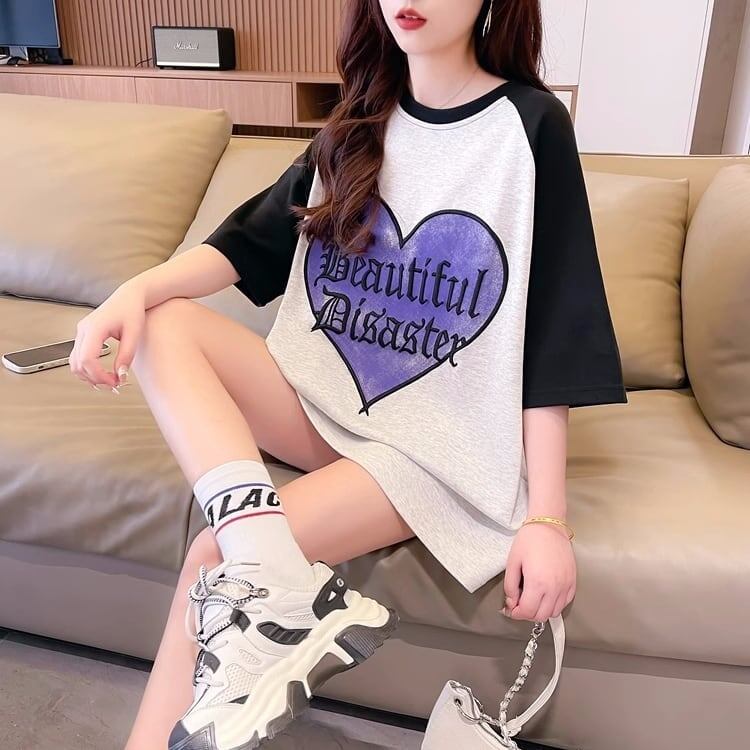 好感度UP可愛いハート プリントTシャツ &アルファベットロング ＜S-2833＞