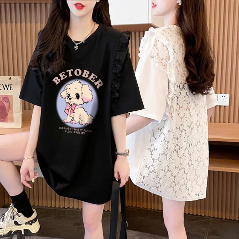 今季マストバイ レース 可 透かし彫り 切り替え 2色選択 Tシャツ カットソー＜S-8493＞