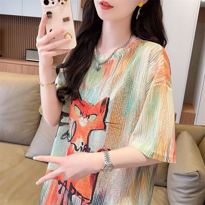 大活躍 絞り染め 特別デザイン プリント 2色選択 半袖Tシャツ＜S-8574＞