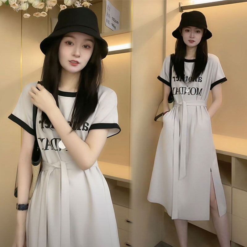 売り切れ必至 簡潔 上質 半袖Tシャツワンピース<S-8288>