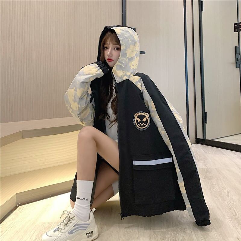 知的で品の良い カートゥーンプリント 一目惚れ ジッパー 長袖 ジャケット ブルゾン＜S-2474＞