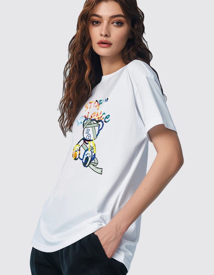 スタイルアップ カジュアル おしゃれ度高め プリント全5色 半袖Tシャツ<S-9437>