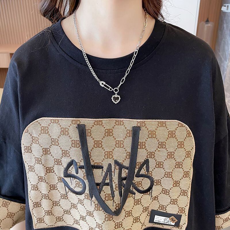 活躍する優秀アイテム 刺繍 個性的なデザイン 切り替え 2色選択 半袖 Tシャツ <S-9275>
