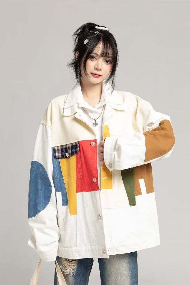 絶対流行 カジュアル アバンギャルド 切り替え カラーマッチング ジャケット <S-8077>
