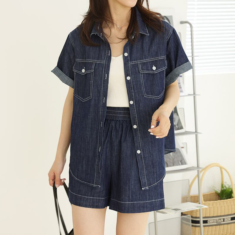 新商品 デニム 超人気 半袖トップスⅹパンツセット <S-8233>