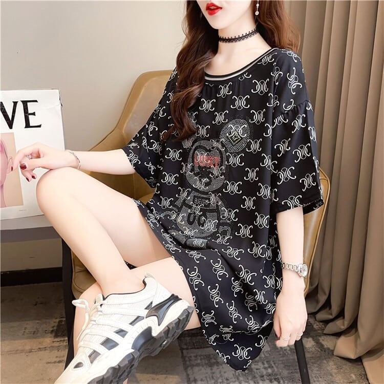 着せ 立体のリボン バックオープン ロング Tシャツ ゆったり半袖 ＜S-2920＞