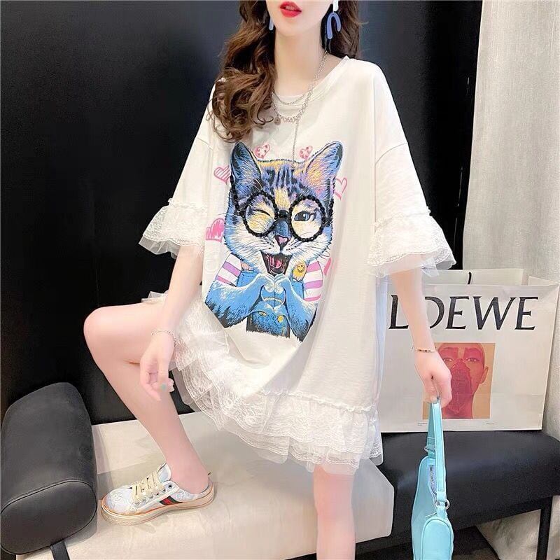 話題沸騰中 ゆったり キュート ロング丈 切り替え 2色半袖Tシャツ＜S-8133＞