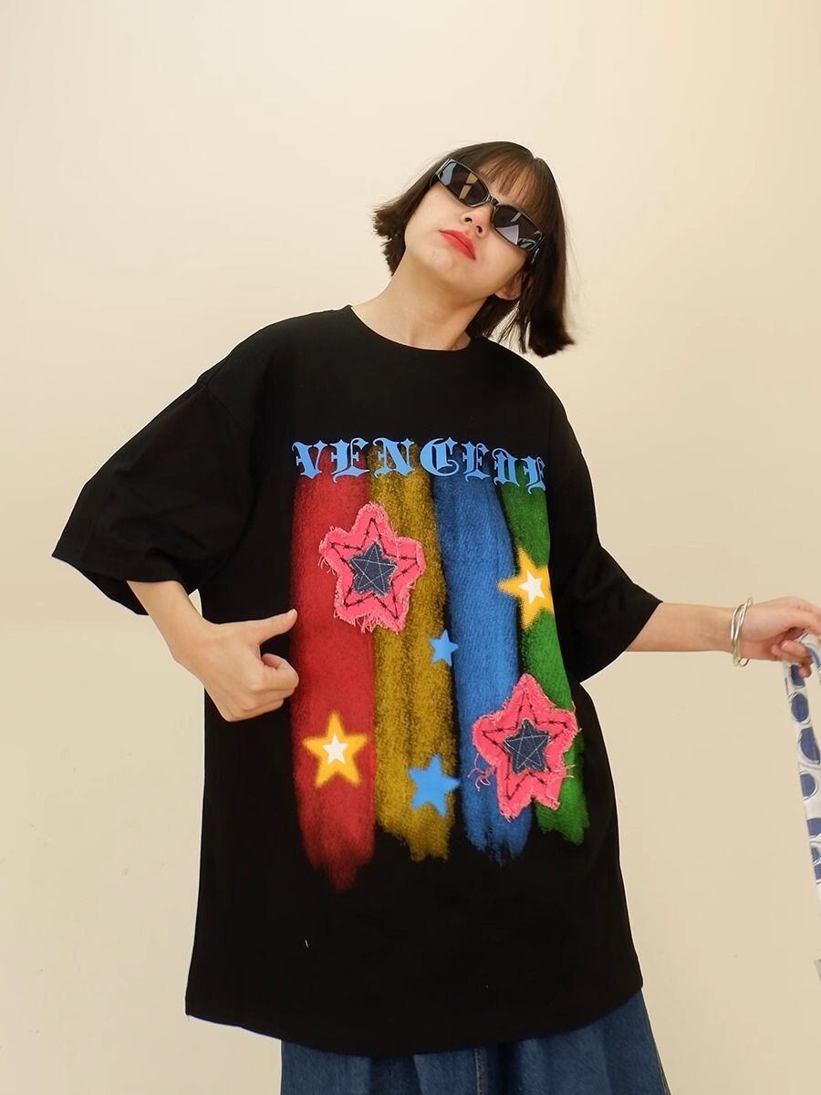 話題沸騰中 目を奪われる 流行新作 個性的なデザイン 2色選択 半袖 Tシャツ <S-9309>