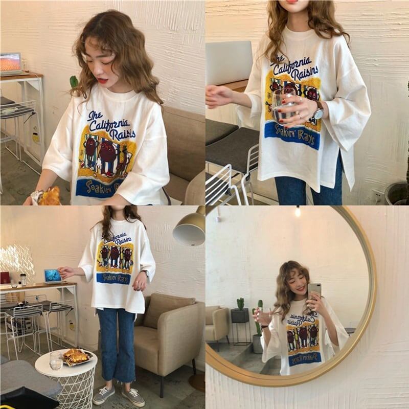 合わせやすい 切り替え 美人度アップ プリント Tシャツ カットソー＜S-3447＞
