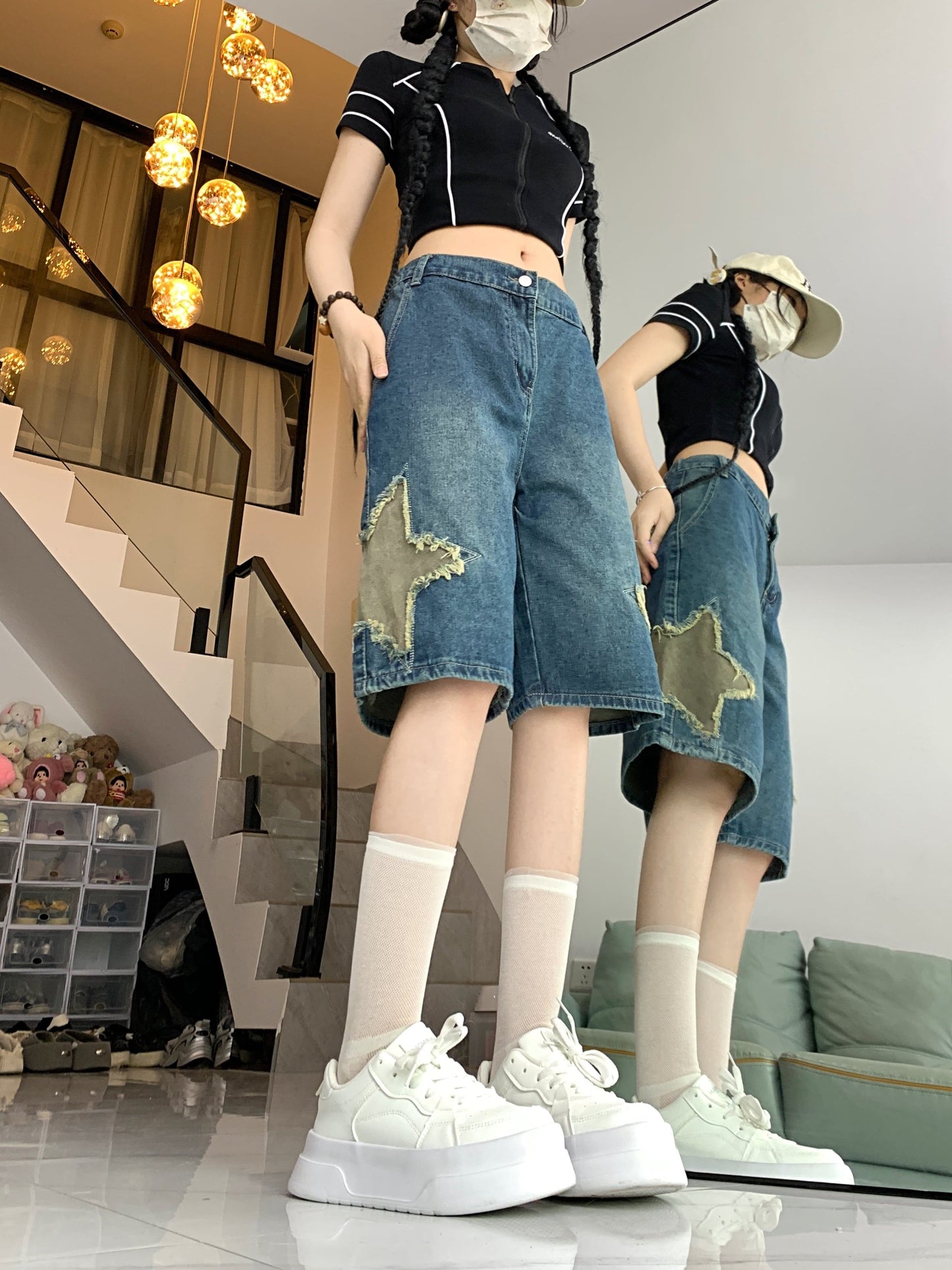 絶対流行 デニム ゆったり感アップ個性派 ハイウエスト パンツ ボトムス＜S-8657＞