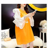 女子力アップ アルファベット パフスリーブ プリント ロングTシャツ ゆったりワンピース ＜S-3054＞