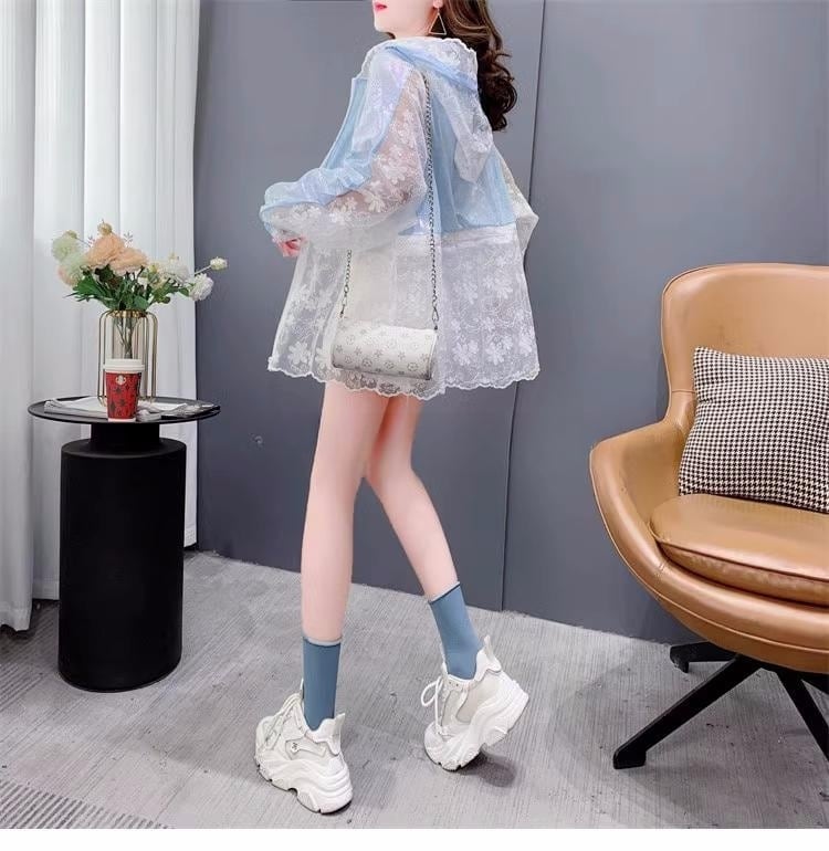 絶対欲しい UVカット 透け感 UV対策 長袖レース刺?シャツ ＜S-2827＞