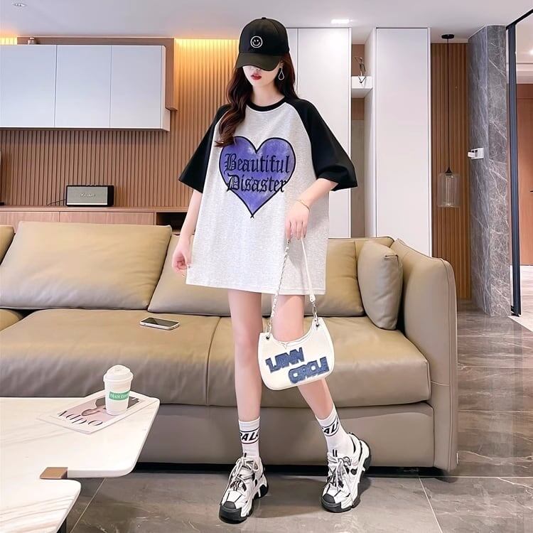 好感度UP可愛いハート プリントTシャツ &アルファベットロング ＜S-2833＞