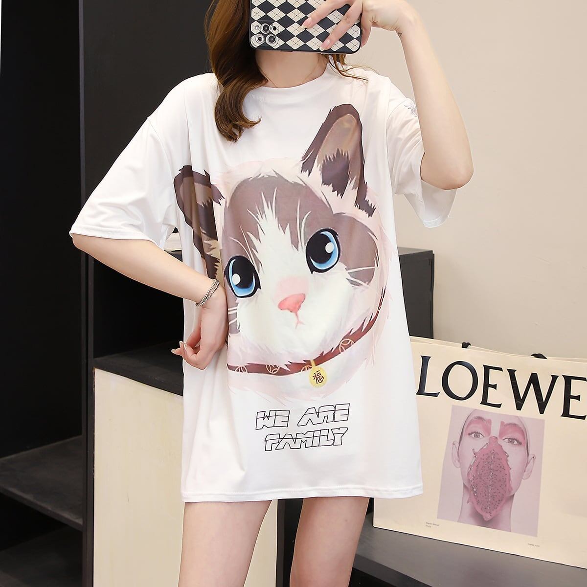新商品 カジュアル 売り切れ必至 ルーズ プリント 全2色 半袖Tシャツ<S-8777>