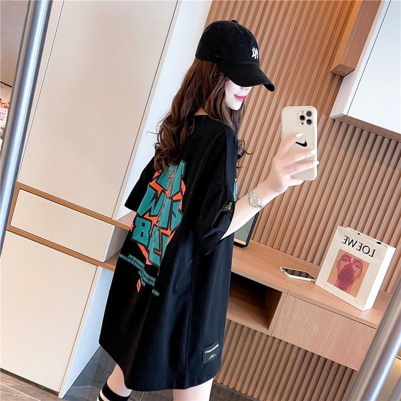 組み合わせやすい アルファベット 数字ロゴ プリントTシャツ ゆったり半袖＜S-6527＞