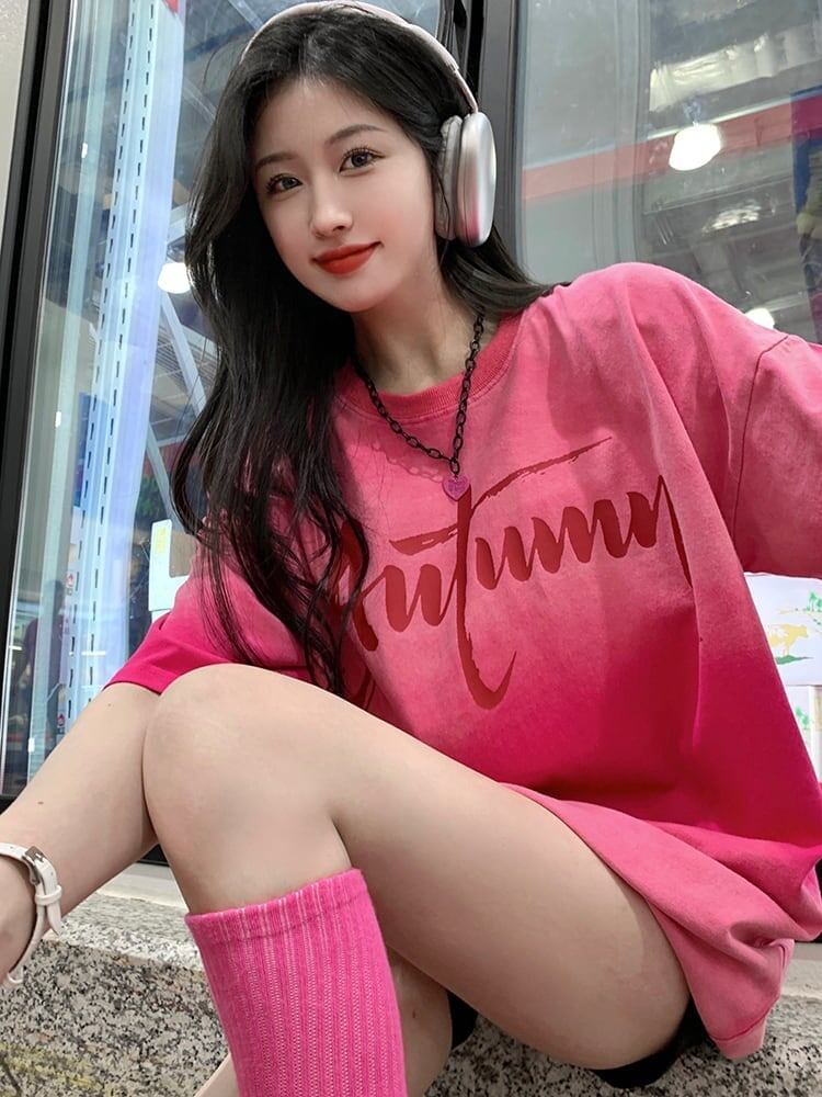 レイジースタイルドーパミングラデーションタイダイオールマッチ半袖Tシャツ<S-2895>