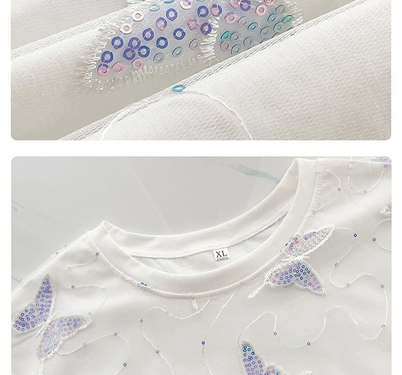 上質 レイヤード風 フェミニン チュール生地 半袖Tシャツ<S-8061>