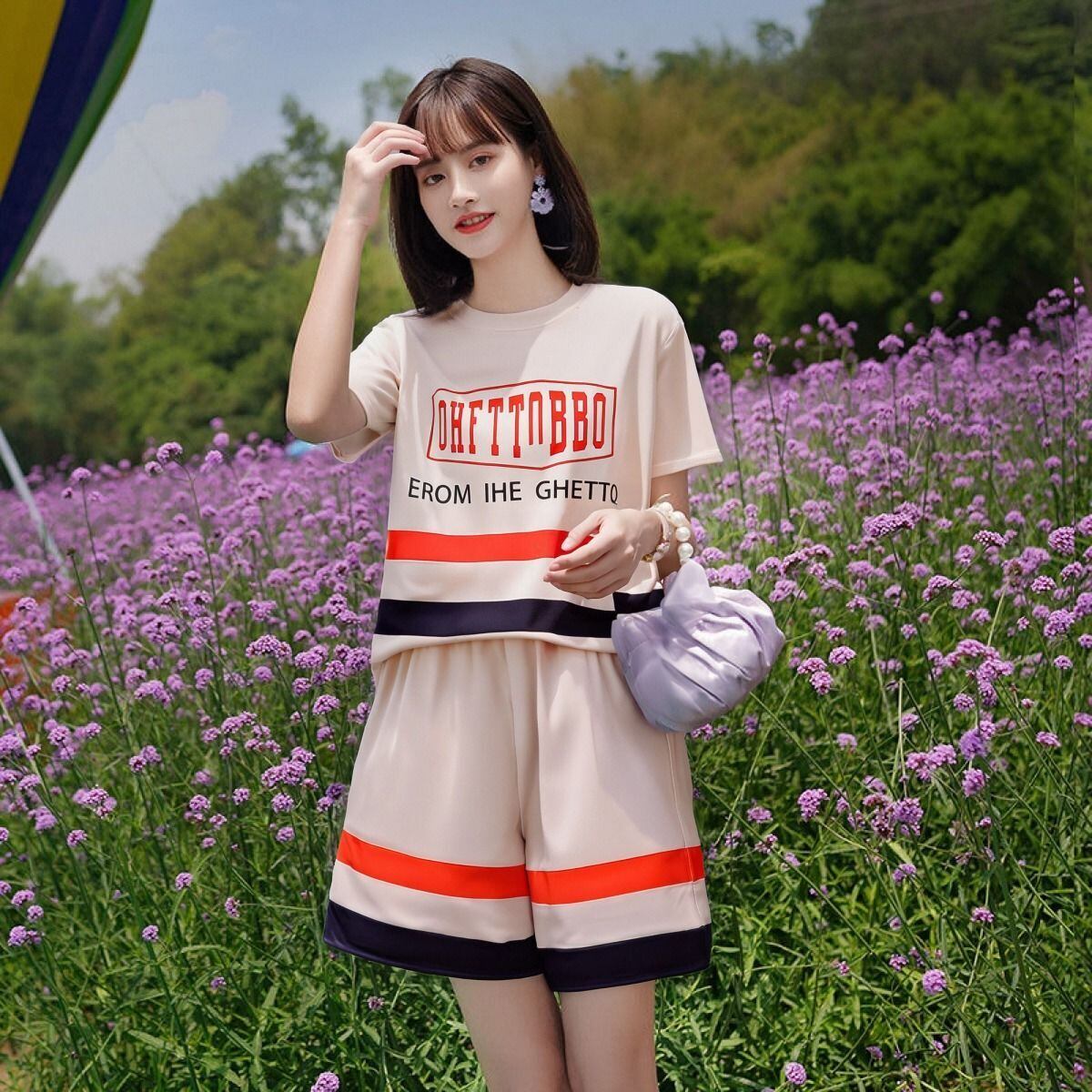 美人度アップ カジュアル 真夏も快適 半袖 Tシャツ ショートパンツ セットアップ ＜S-11190＞