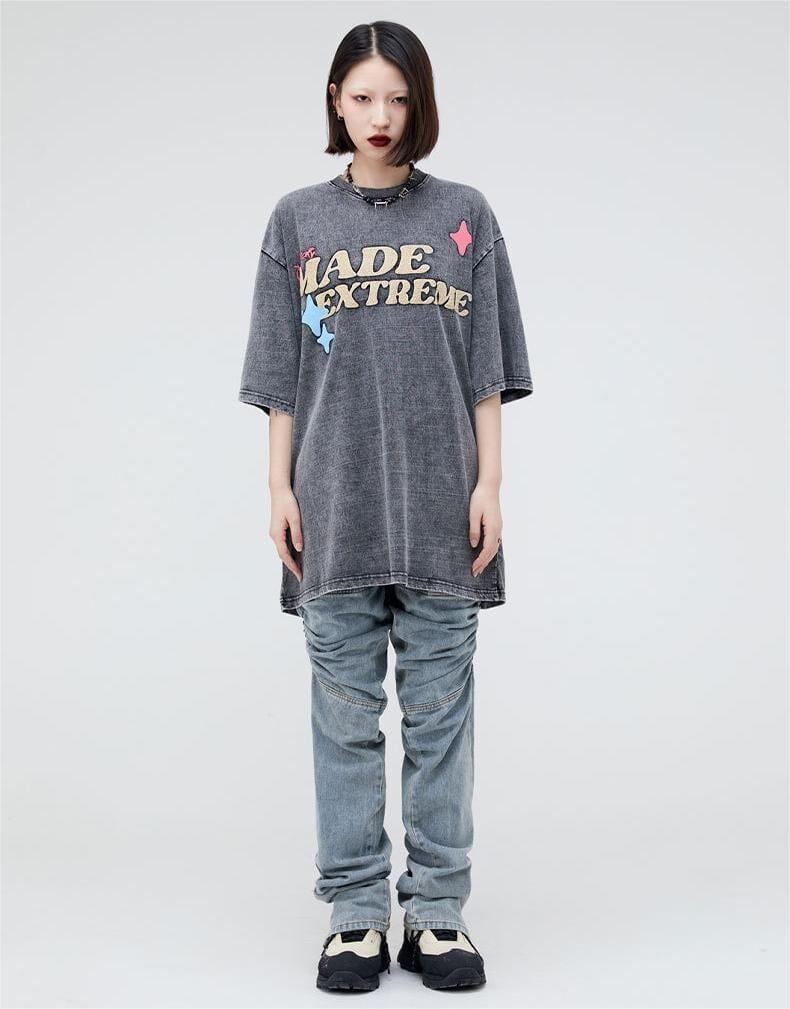 ストリートトレンドのレターファンプリント半袖Tシャツ<S-2906>