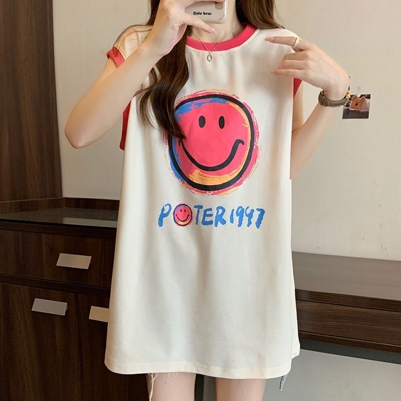 【半額！期間限定！！】超人気 ファッション カジュアル プリント ノースリーブ Tシャツ<S-8487>