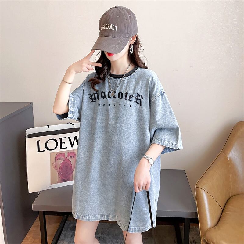 人気商品再入荷 アバンギャルド 着回し力抜群 ルーズ デニム 半袖Tシャツ<S-8804>