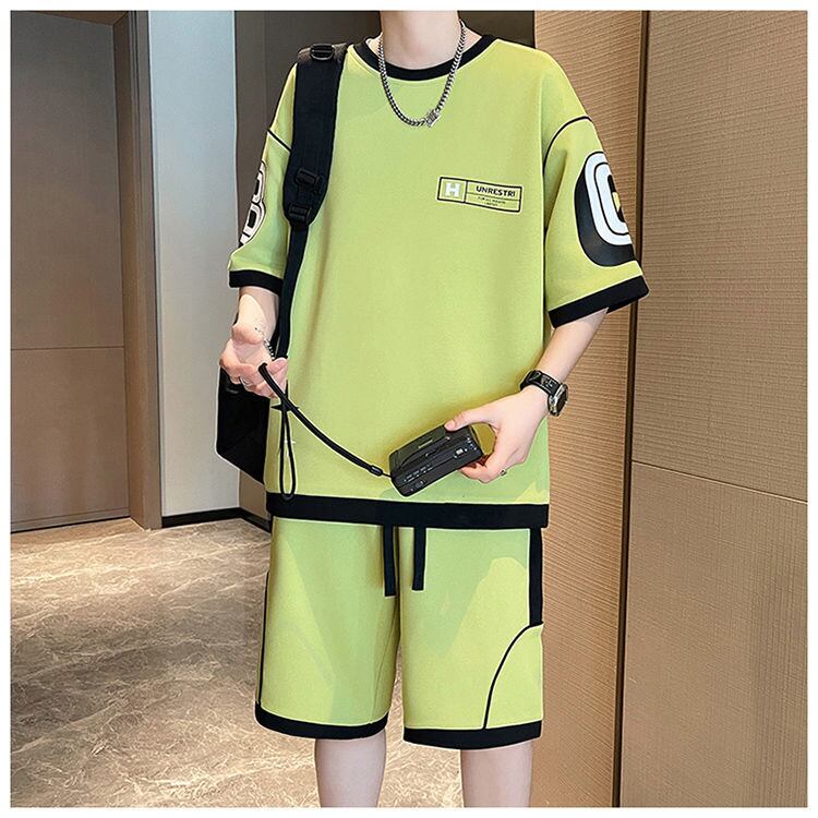 早い者勝ち カジュアル ファッション 切り替え 全3色 半袖Ｔシャツⅹパンツセット<S-8950>