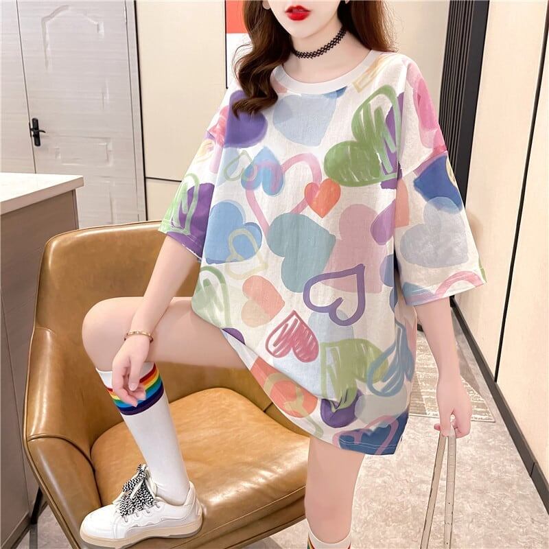 美人度アップ プリント ファッション Tシャツ カットソー ワンピース＜S-3303＞